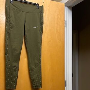 Nike Olive Green Leggings with Dot Pattern